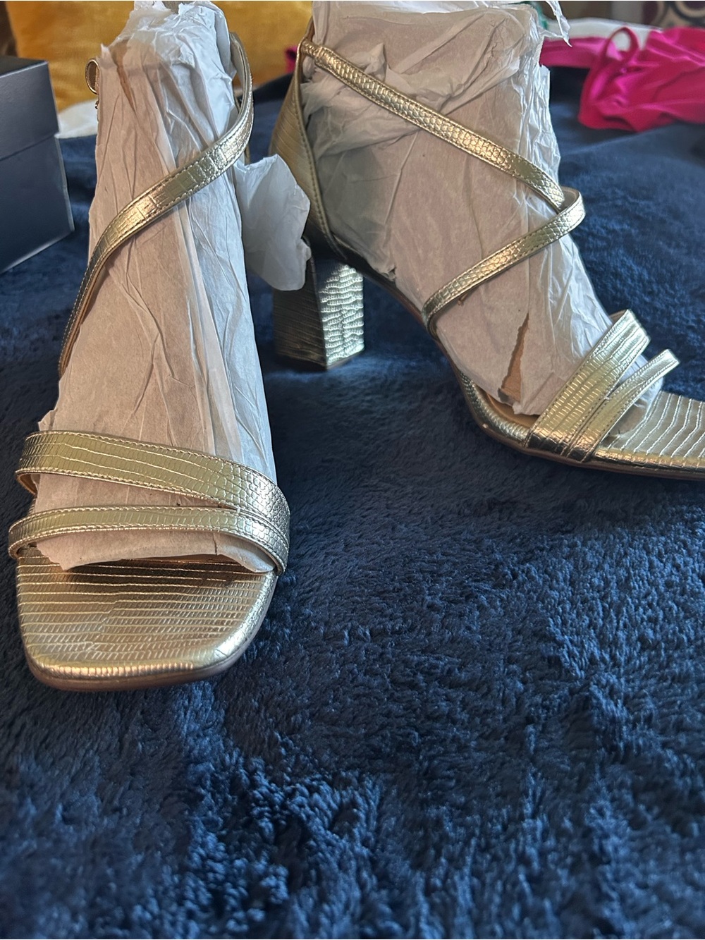 Naturalizer Tiff Metallic Gold Strappy Block Heel Sandals
